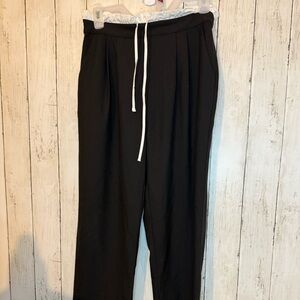 Anthropologie Black Trousers with White Drawstring